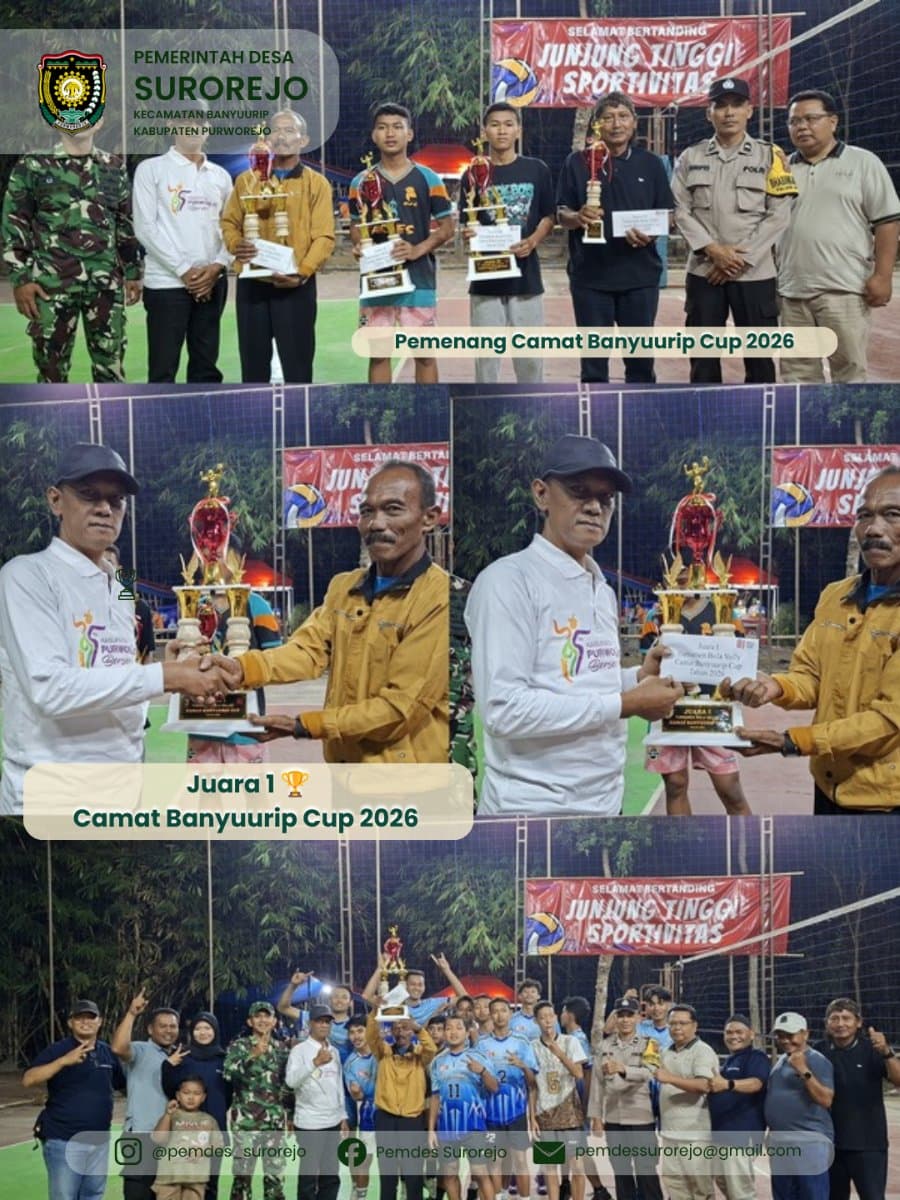 Tim Bola Voly Surorejo Mediatek Meraih Juara 1 Turnamen Bola Voly Camat Banyuurip Cup 2026